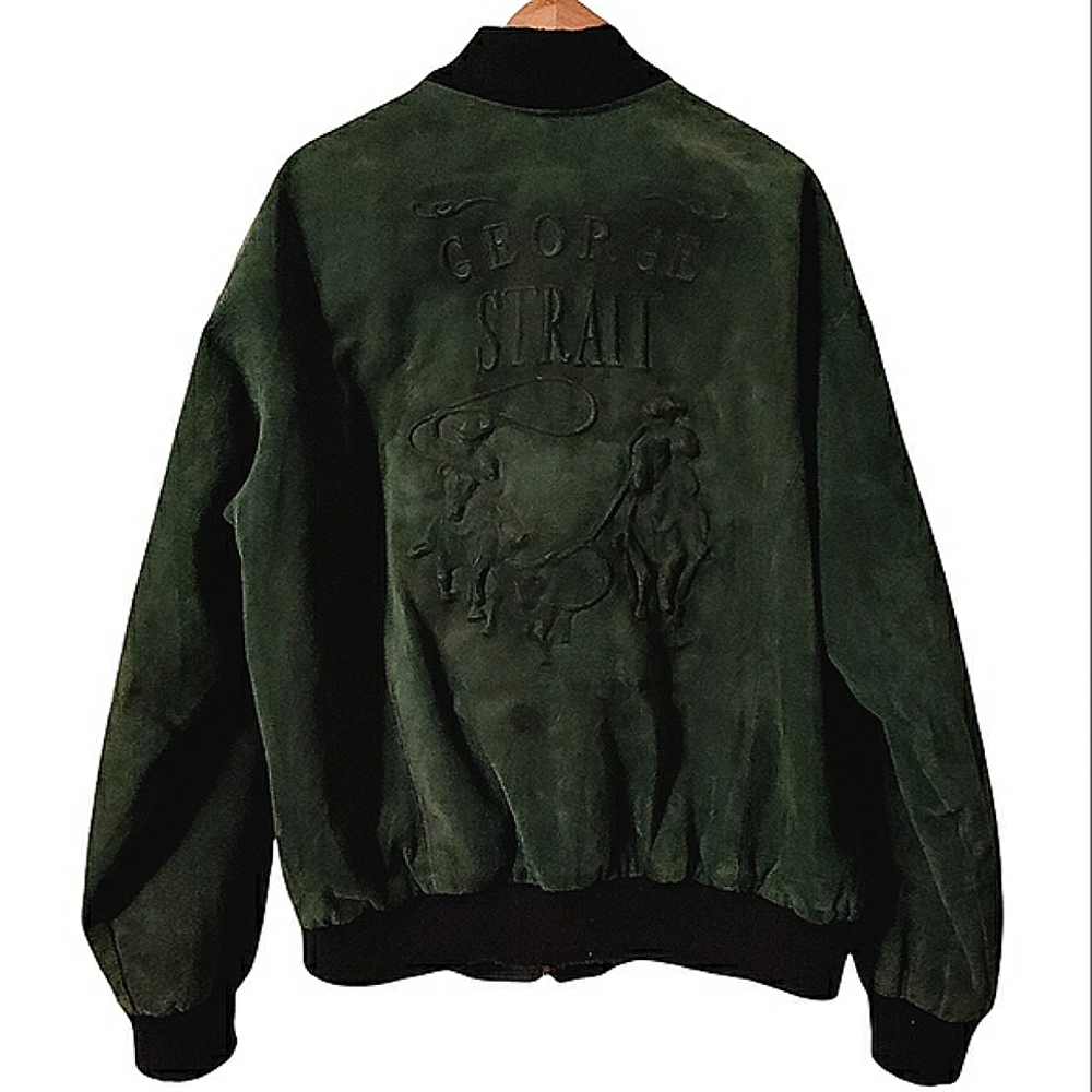 Vintage George Strait 80's Country Suede Leather Letterman Bomber Jacket Unisex - Picture 5 of 16